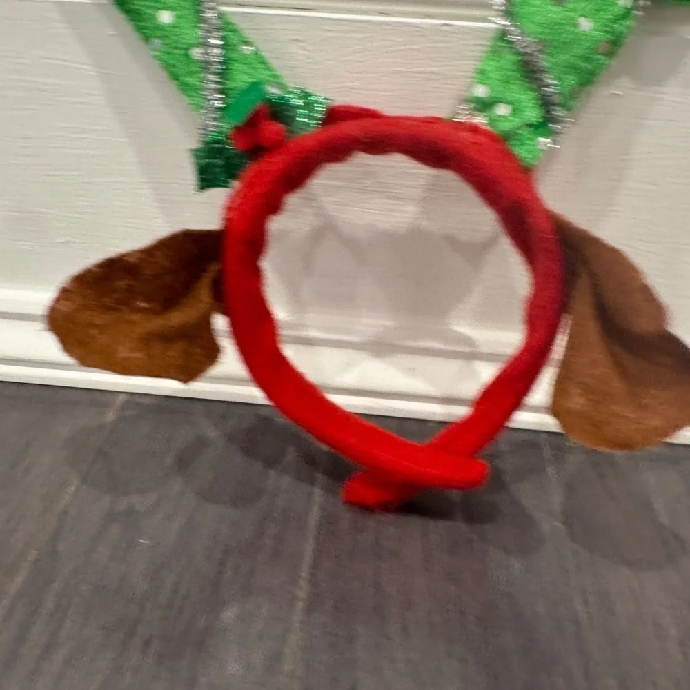 Christmas Holiday Festive Green Reindeer Antler Headband